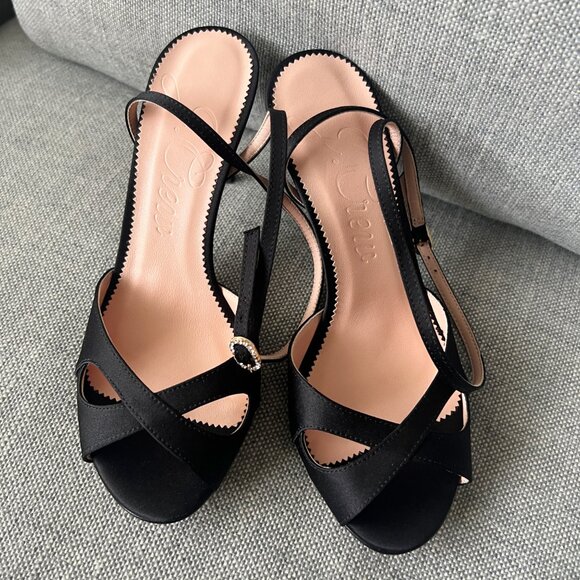 J.Crew Collection Satin Peep Toe Rylie Sandals, Sz 6.5, Black Italian Satin -NEW - Picture 3 of 10